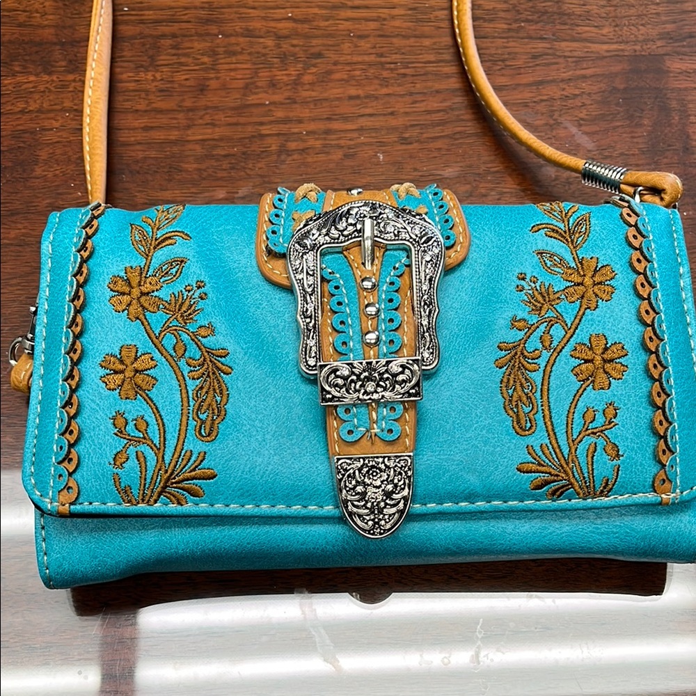 Embroidered Turquoise Crossbody Bag